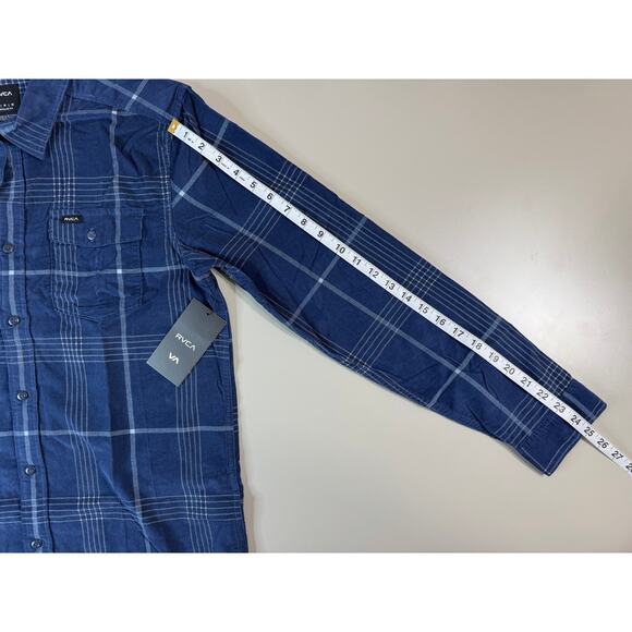 RVCA Men’s NWT Corduroy Flannel Plaid Shirt Sz M Blue Outdoor Hike Gorpcore Surf - Picture 7 of 14